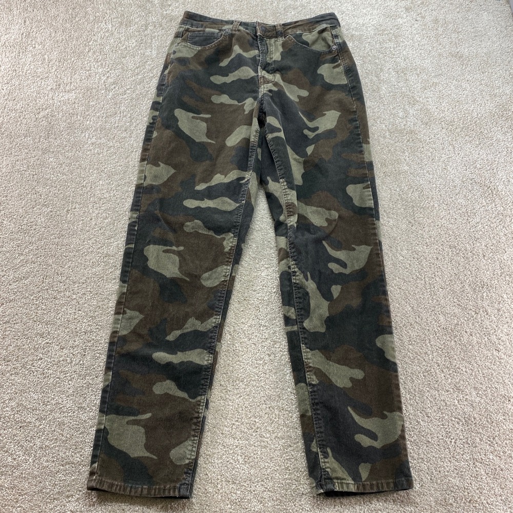American‎ Eagle Corduroy Pants Womens 2 Green Camo Super Stretch Slim Straight